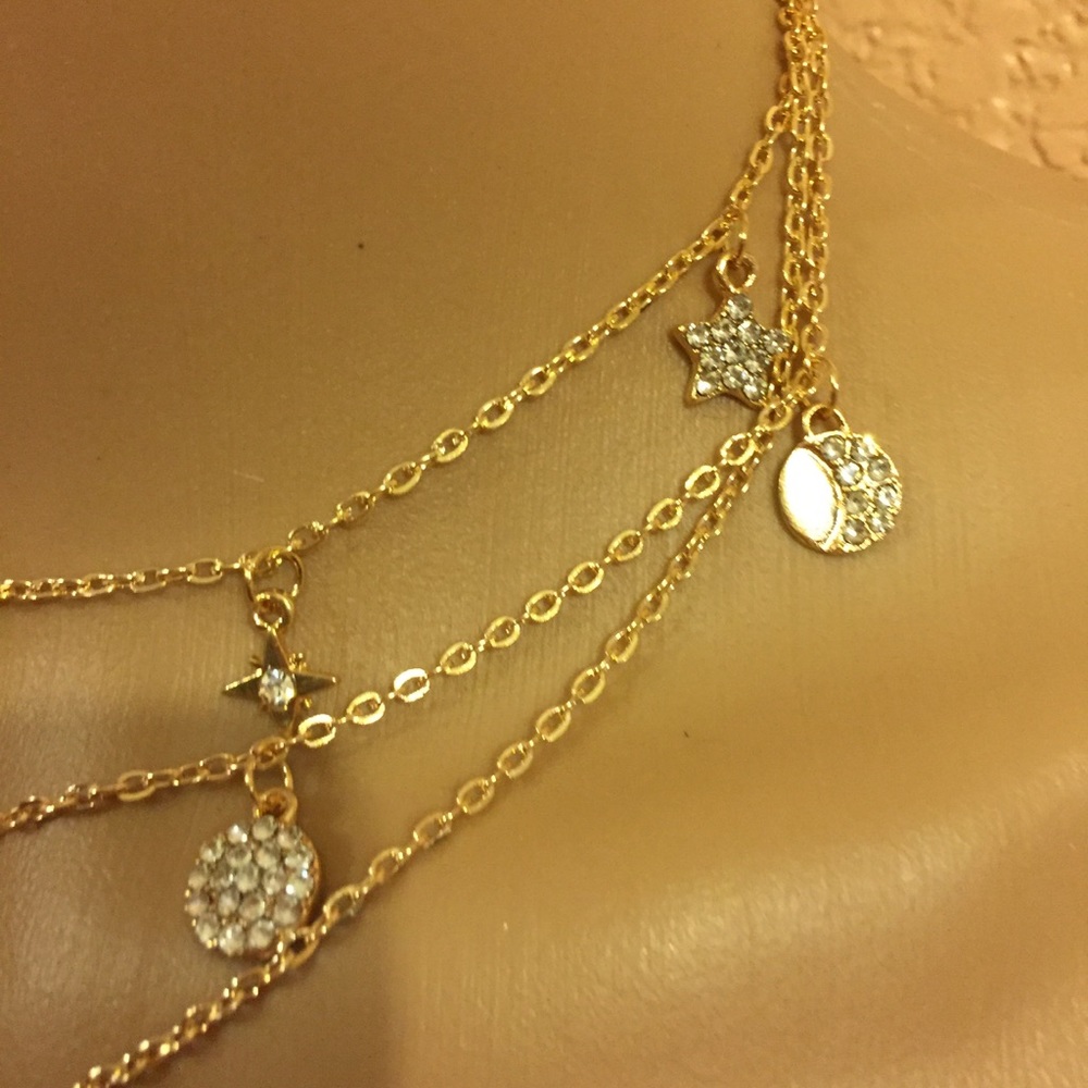 🌙 Boho 3 chain moon star celestial necklace 🌟 - Picture 5 of 8